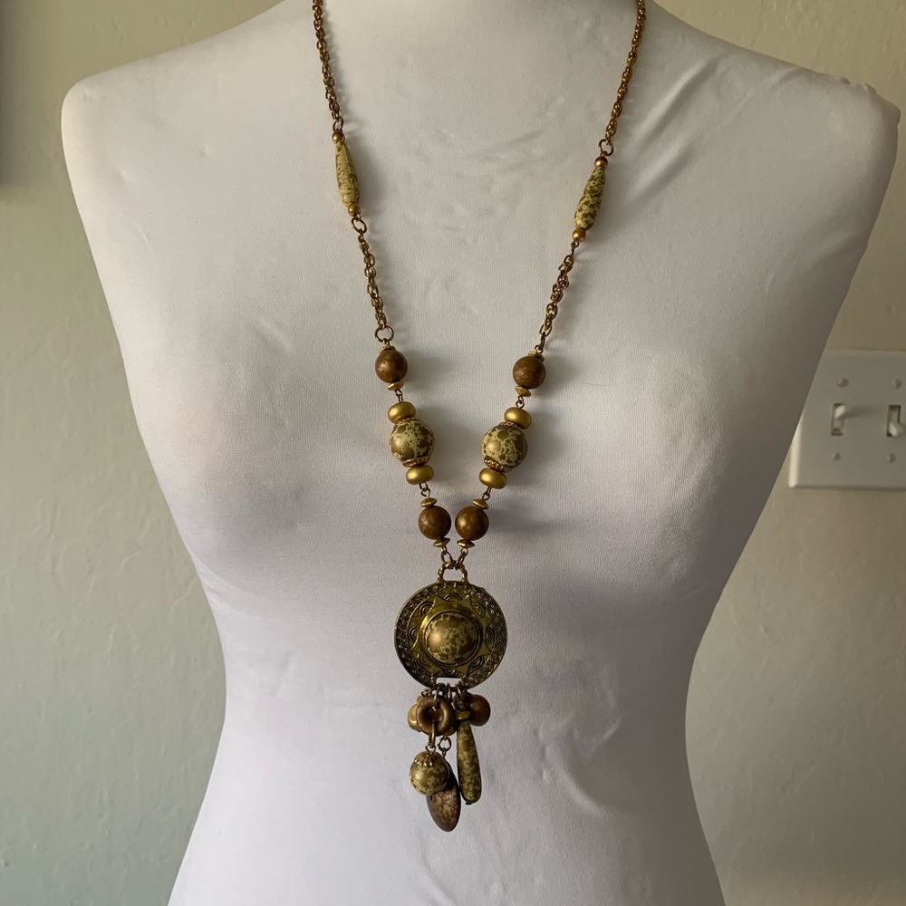 Vintage Boho chic beaded medallion necklace